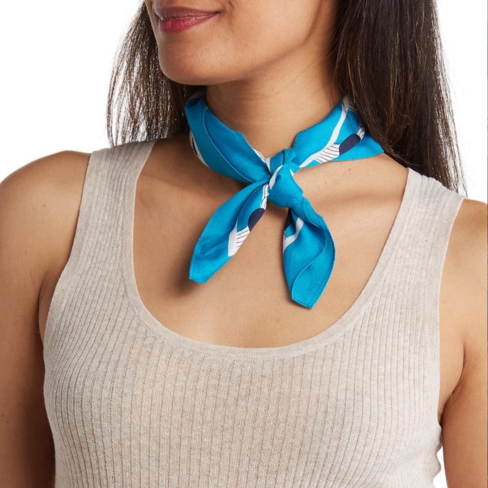 Kate Spade Silk Blend Square Blue and White Scarf